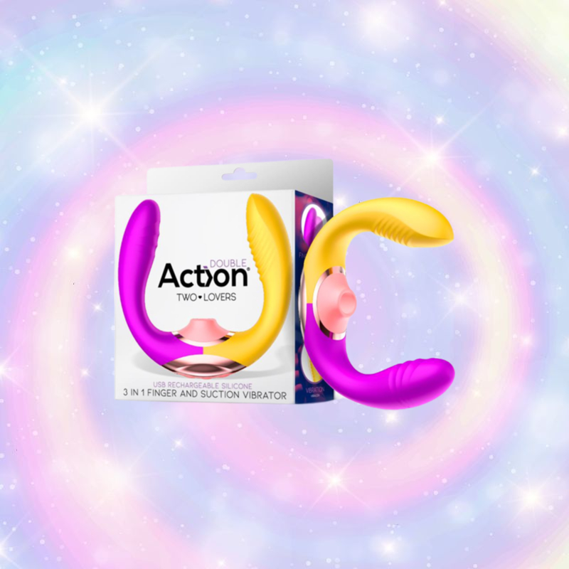 Two Lovers Vibrador para Parejas 3 in 1 con Finger y Lengua Succionadora USB